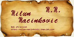 Milun Mačinković vizit kartica